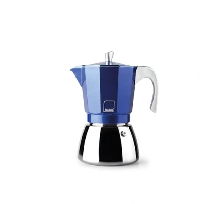 Immagine di IBILI Macchina per caffè espresso Elba Blue, 3 tazze, 150 ml, alluminio pressofuso, base in acciaio inox, con riduttore 2 tazze Adatto induzione