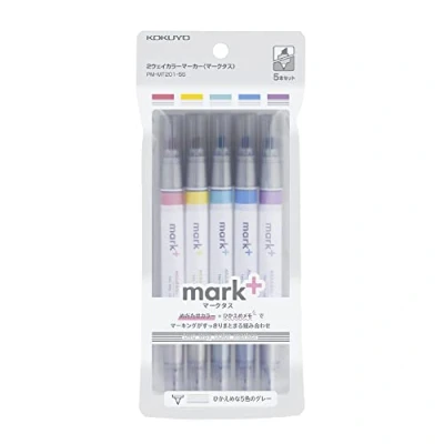 Immagine di Kokuyo Mark+ Pennarello a colori bidirezionale, tipo grigio, confezione da 5 (PM MT201 5S)