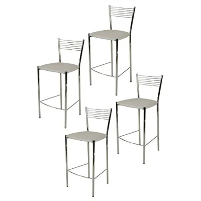 Immagine di t m c s Tommychairs Set 4 sgabelli Alti Modello Elegance per Cucina e Bar, Struttura in Acciaio Cromato Seduta Imbottita Rivestita Pelle Artificiale Colore Grigio Chiaro