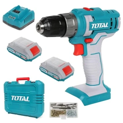 Immagine di TOTAL Trapano Avvitatore a Batteria 20V Con Blocco Automatico fino 10 mm 15 Coppie di Serraggio e 1 2 Velocità Luce LED Batterie 2AH, Caricatore Rapido Custodia