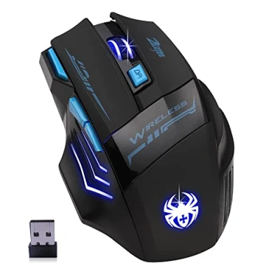 Immagine di zelotes Mouse Wireless,Mouse Ergonomico Senza Fili,USB,7 Pulsanti,2400 DPI Gaming Portatile per PC,Mac,Nero