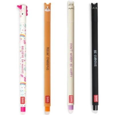 Immagine di LEGAMI Set di 4 penne in gomma gel carine, cancellabili, gattini, unicorni, coniglio e cane corgi, cancellabili senza utilizzare foglie, punta 0,7 mm