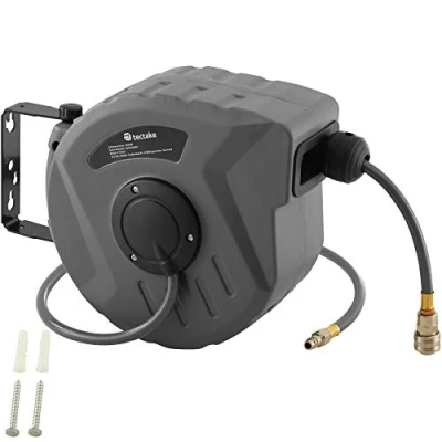Immagine di tectake 800801 Tubo ad Aria Compressa con Avvolgitubo, Riavvolgimento Automatico Fermatubo, Supporto a Muro Removibile, Accessori per Utensili Pneumatici disponibili in diverse misure (10 m)