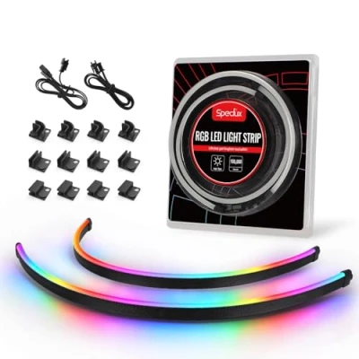 Immagine di Speclux Striscia LED RGB PC indirizzabile NEON, 2x15,7 pollici WS2812 RGBIC ARGB magnetica arcobaleno per 5V 3 pin Aura SYNC, Gigabyte Fusion, con 12 potenti supporti magnetici