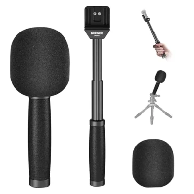 Immagine di Neewer 13&quot;/33cm Impugantura Microfono Lavalier Telescopica con Cold Shoe Paravento in Schiuma, Mic Handle da Intervista Compatibile Rode Wireless Go II DJI CM22/CM28/CM28PRO/CM31, MS005