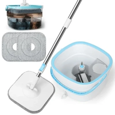Immagine di Withosent 130cm Mocio Lavapavimenti con Secchio, 2 in 1 Filtraggio Separa lo Sporco Dall&#039;acqua Dolce, 360 Pavimenti Autostrizzante Rotante, Ricambio Microfibra
