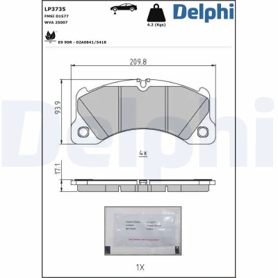 Immagine di DELPHI LP3735 Kit pastiglie freno Predisposto per contatto segnalazione usura con lamierino anticigolío accessori