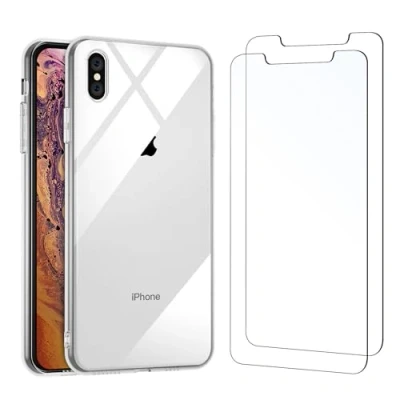 Immagine di NEW&#039;C Cover per iPhone XS Max Ultra Trasparente Silicone in Gel TPU Morbida e 2x Vetro Temperato Pellicola Protettiva Schermo