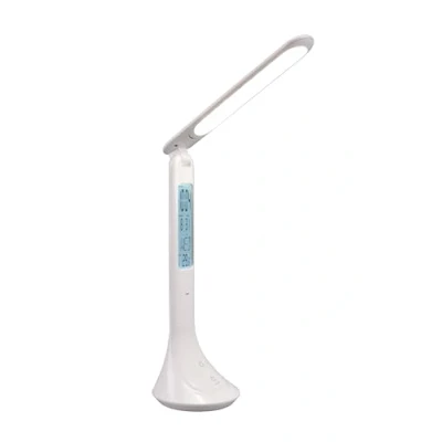 Immagine di Reality Leuchten Patty R52311101 Lampada da scrivania a LED, in plastica bianca opaca, con LED 4 Watt, batteria USB C, sveglia, data e visualizzazione della temperatura