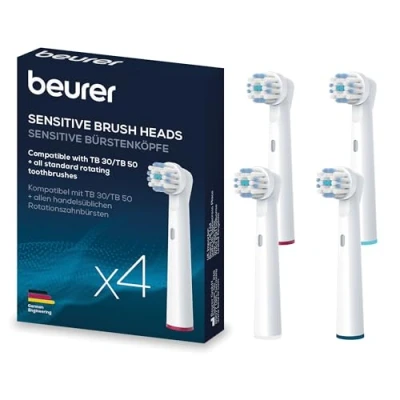 Immagine di Beurer Set di Ricambio da 4 testine Sensitive compatibili con spazzolini denti TB 30 / 50 e tutti gli rotanti disponibili in commercio