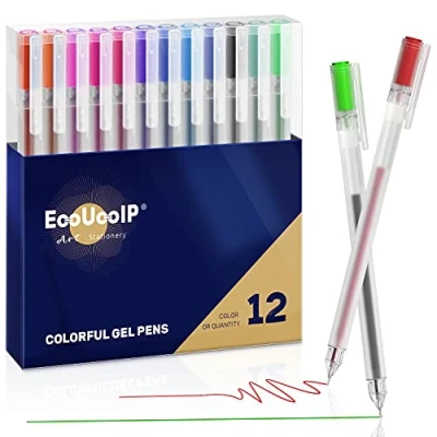 Immagine di Penne Gel Colorate, 12 Colori Premium Ink Colorate Penna a Sfera Extra fini 0,5 mm per scuola, ufficio, cancelleria, colorazione, disegno, scrittura