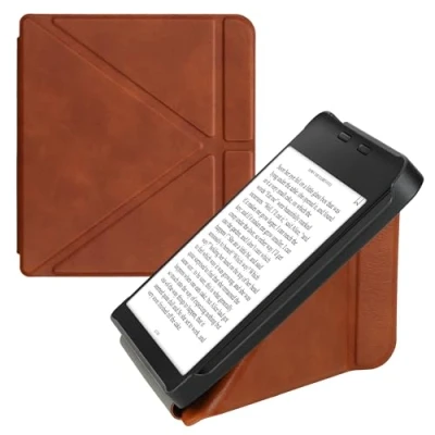 Immagine di kwmobile Custodia Pieghevole Origami Compatibile con Kobo Libra 2 Cover Magnetica Pelle PU eReader Stand marrone