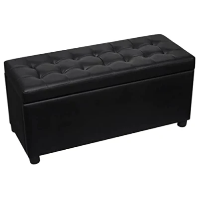 Immagine di vidaXL Sgabello con Contenitore in Pelle Artificiale Nero Baule Pouf Ottomano