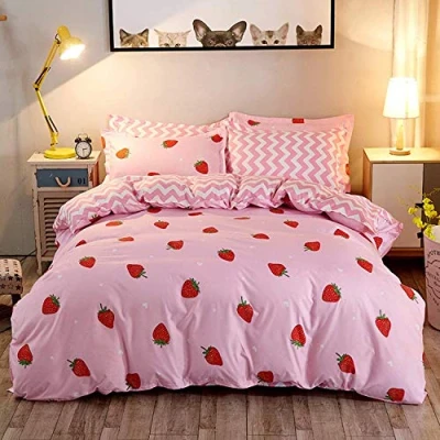 Immagine di set copripiumino estivo con frutto rosa e fragole, di biancheria da letto 2 federe, in microfibra vivace, 3 cerniere, colore: rosso