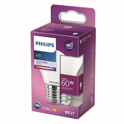 Immagine di Philips Lighting 76289600 LED (monocolore) ERP E (A G) E27 6.5 W = 60 Bianco freddo (Ø x L) 4.5 cm 7.8 1 pz.