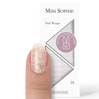 Immagine di Miss Sophie Pellicola per unghie &quot;Born To Be a Unicorn&quot;, Brillantini, Transparent, Nail Wraps 24 pellicole autoadesive ultrasottili lunga durata