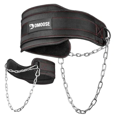 Immagine di DMoose Dip Sollevamento Pesi Cintura, Catena 36&quot; in Acciaio Heavy Duty, Neoprene Confortevole, Doppi Cuciture Massimizza Il Tuo Allenamento di Peso e Bodybuilding