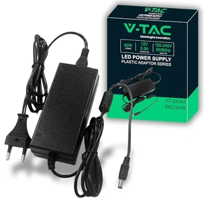 Immagine di V TAC Alimentatore 12V 42W 3,5A con Jack 2.1 per Telecamere, Strisce LED, Modem Trasformatore 12 Volt Plug&amp;Play Spina Corrente Casa Schermi, Apparecchiature Elettroniche Input AC 100 240V