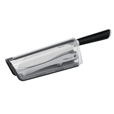 Immagine di Tefal coltello Santoku Ever Sharp K25790 da cucina 16,5 cm e custodia affilatrice, lama affilata, sistema di bloccaggio per uso sicuro, acciaio inossidabile tedesco,