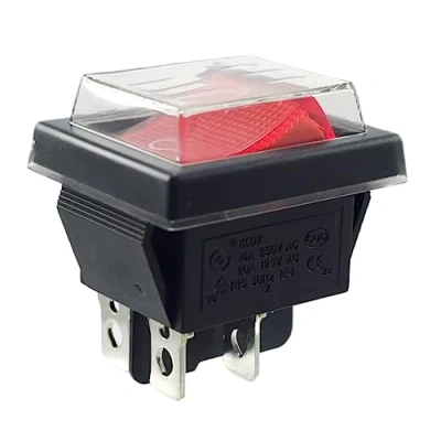 Immagine di MWMS interruttore a levetta rosso On Off con copertura impermeabile, bilanciere DPDT, 4 poli, 250 V, 16 A, illuminato