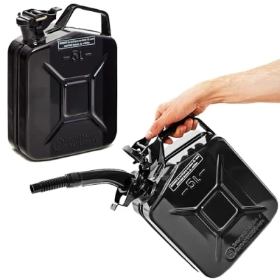 Immagine di BW® Tanica per carburante in metallo, 2 x 5 litri, con beccuccio, colore nero, RAL 9005, certificato TÜV e approvazione ONU, Made Europe