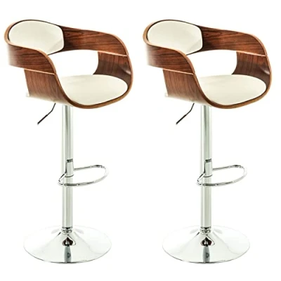 Immagine di CLP Set 2 Sgabelli Rétro Kingston Con Braccioli I Bar Girevole In Similpelle E Legno Coppia Alti Regolabili, Colore:noce/bianco