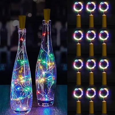 Immagine di Vicloon Luce Bottiglia,12 Pezzi Luci per Bottiglie 2 M 20 Micro LEDs Colorata Led a Batteria,Lampada fili di rame, Decorazione Bottiglie, Festa,DIY