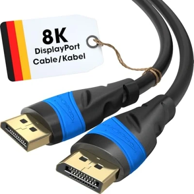 Immagine di KabelDirekt Cavo DisplayPort 8K 2 m DP, Sviluppato in Germania Disponibile 0,5 10 (Cavo Display Port per Monitor PC/Laptop e a 4K@60Hz, Gioco 144Hz, Dolby Audio, Nero)