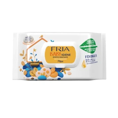 Immagine di Fria Baby Igiene Salviette per Cambio Pannolino, con Olio di Argan e Nutrimilk ad Effetto Idratante sulla Pelle, Dermatologicamente Testate, Confezione da 70