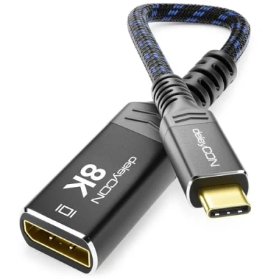 Immagine di deleyCON Adattatore USB C a DisplayPort 8K per Monitor (8K@60Hz / 4K@120Hz) in Alluminio, Thunderbolt 3/4, iPhone 16, 15 Pro Max, MacBook, iPad Pro/Air, Samsung Galaxy S24 S23, Notebook, Tablet