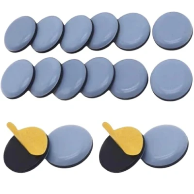 Immagine di 16 pezzi guide in Teflon autoadesive, Ø 25 mm per mobili Teflon, set di sedie rotonde blu la protezione del pavimento, proteggere efficacemente i pavimenti
