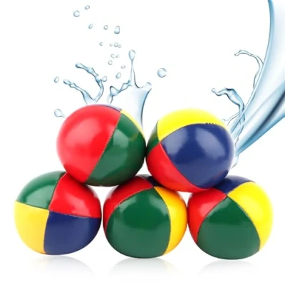 Immagine di PBUSPU Set di 5 Palline da Giocoleria, in Ecopelle Impermeabile Giocoliere 55 mm, 60g Riempite con Miglio Uccello Sostenibile, Impermeabile, per Bambini e Principianti