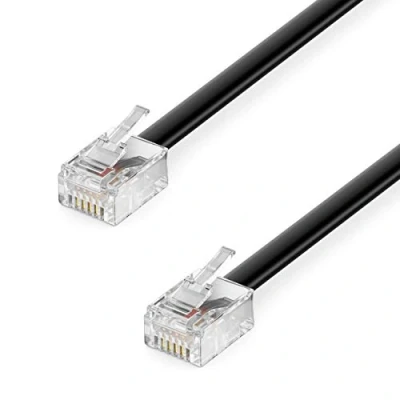 Immagine di deleyCON 10m Telefonico RJ11 Cavo Modulare 6P4C Occidentale su Connettore Piatto Presa Telefonica Modem Router Fax ISDN DSL VDSL Internet Nero