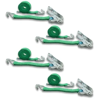 Immagine di DoZurr 2000 Set di 4 cinghie con cricchetto e gancio profilato, portata fino a 1000 kg, 35 mm larghezza x 6 m lunghezza, verde