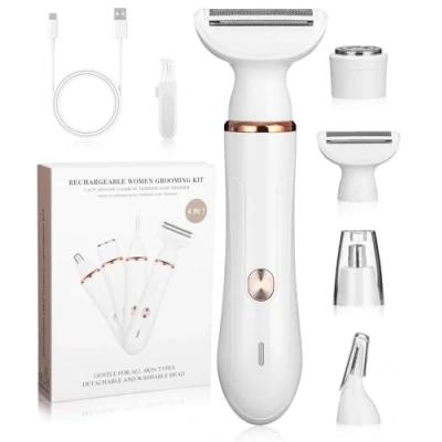 Immagine di Bixury Rasoio da Donna 4 in 1 Elettrico Corpo Ricaricabile Epilatore Viso con Accessori Trimmer per Sopracciglia e Rasoi Donne cordless Parti Intime
