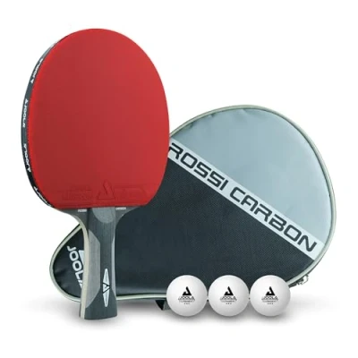Immagine di JOOLA Rosskopf Carbon racchetta da ping pong professionale, omologata ITTF, per giocatori esperti, comprensiva di copertina e 3 palline.