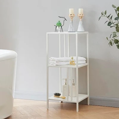 Immagine di [en.casa] Scaffale da Terra Libreria Bassa a 3 Ripiani Quadrati Consolle Divano con Scomparti Aperti in Acciaio 80 x 35 cm Bianco