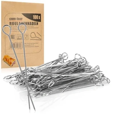 Immagine di com four® 100x Aghi per Involtini in Acciaio Inossidabile Spiedini Lunghi 11 cm Premium un Set (100 pezzi ago)