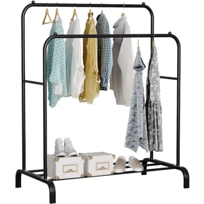 Immagine di edihome, Stand Appendiabiti, Doppio, 110X150X54, Vestitore, Appendiabiti da Terra, Resistente, Metallico, con Supporto per Scarpe (Nero)