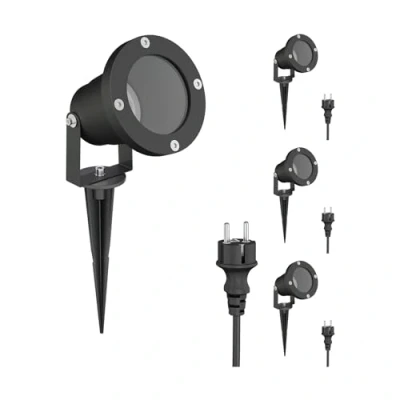 Immagine di ledscom.de Faretto da giardino a 4 LED DUK nero con picchetto terra per esterni, alluminio, senza lampadine