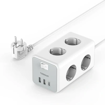 Immagine di TESSAN Ciabatta Multipresa con USB C e 6 Prese, 1 2 USB, 9 in Elettrica Interruttore, 3600W Schuko Cavo 2M, da Scrivania per Casa Ufficio