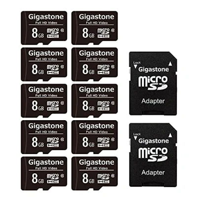 Immagine di Gigastone Micro SD 8 GB, Set da 10, U1 C10, per Telefono Fotocamere Videocamere Dashcam GoPro DJI Drone Fino a 80/10 MB/s (R/W) con Adattatore Scheda