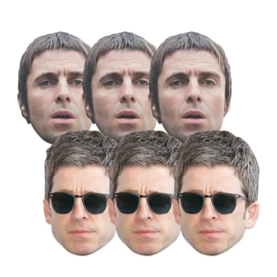 Immagine di Star Cutouts CMP006 maschere di Liam e Noel Gallagher Confezione da sei per il viso in cartone con linguette ed elastico