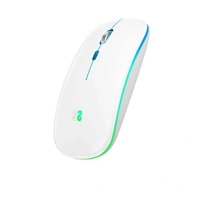 Immagine di Subblim mouse ottico wireless Bluetooth + 2,4 G, ergonomico, LED, per PC, portatile, Mac, MacBook, 1600 dpi, Ambidiestro, 4 tasti, modello Flat, Bianco