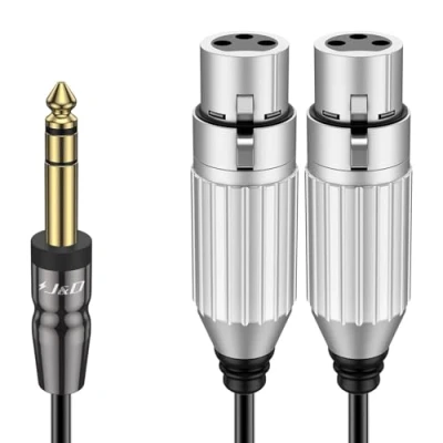 Immagine di J&amp;D Cavo Splitter da Y TRS 6,35 mm a Doppio XLR, PVC Pelato 2x XLR Femmina 1/4 Maschio Sbilanciato Adattatore Audio Patch Stereo per Microfono Chitarra Altoparlante Mixer AMP, 2,7 m