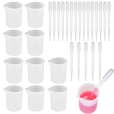 Immagine di 10 Pezzi Misurini in Silicone, 100 ml Tazze Misurino di Miscelazione Antiaderenti per Graduate Stampi Colata Resina Epossidica, con 20 Pipette