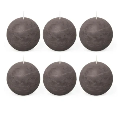 Immagine di Spaas 6 Candele sferiche rustiche inodori, in Cera di paraffina, Colore Tortora, Taupe, D 80 mm x H mm, unità