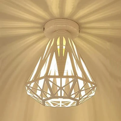 Immagine di iDEGU Plafoniera Vintage in Metallo Gabbia Lampadario Soffitto Industriale E27 Lampada da Decorazione per Cameretta Caffè Restaurent Ingresso Corridoio (20 cm, Bianco)