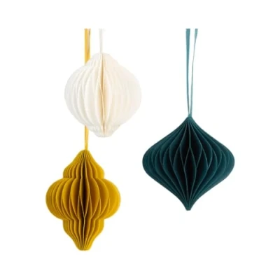 Immagine di Talking Tables Decorazioni per albero di Natale a nido d&#039;ape, confezione da 3 palline appendere, in bianco, verde e giallo
