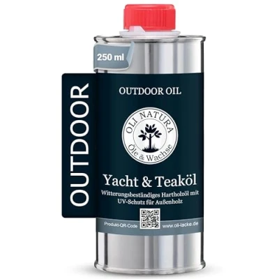 Immagine di OLI NATURA Yacht &amp; Teak olio per legno esterni, 250 ml, teak, di lino alta qualità con protezione dai raggi UV, dagli agenti atmosferici, dalla fragilità e dall&#039;ingrigimento, adatto